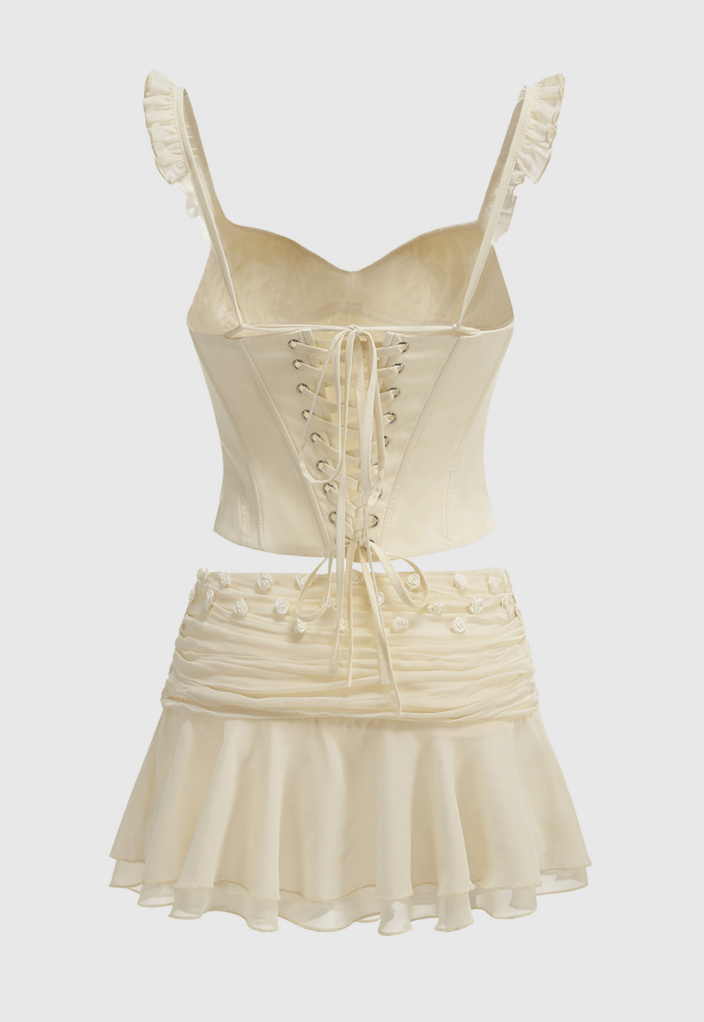 Lagina Corset Lace Up Ruffle Skirt Set Avalabel