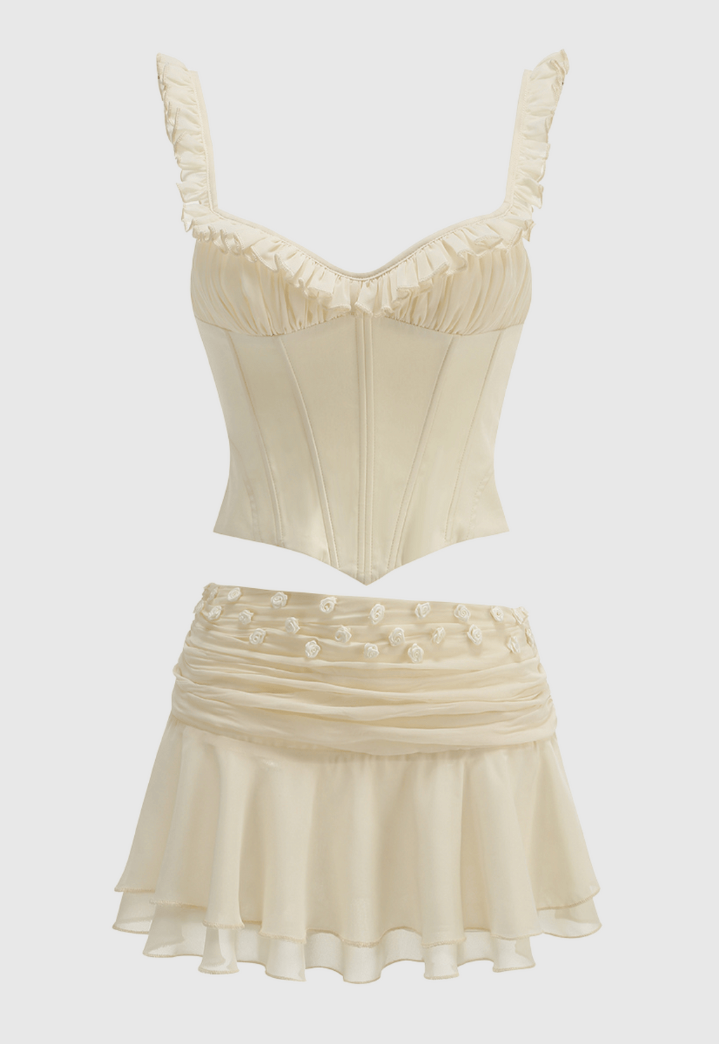 Lagina Corset Lace Up Ruffle Skirt Set Avalabel