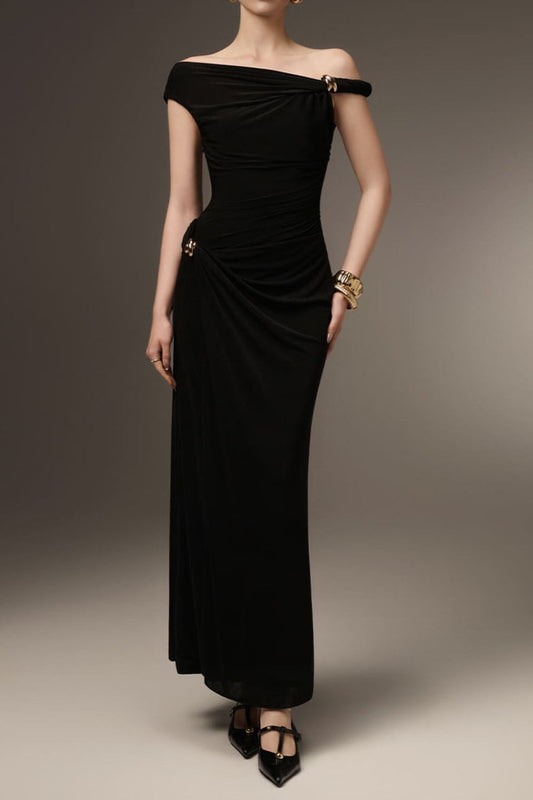 Deline Sheath Gathered Spandex Ankle Length Dress