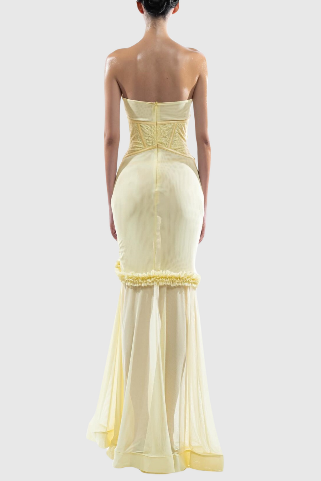 Mesh Cutout Corset Maxi Dress - Yellow Avalabel