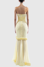 Mesh Cutout Corset Maxi Dress - Yellow Avalabel