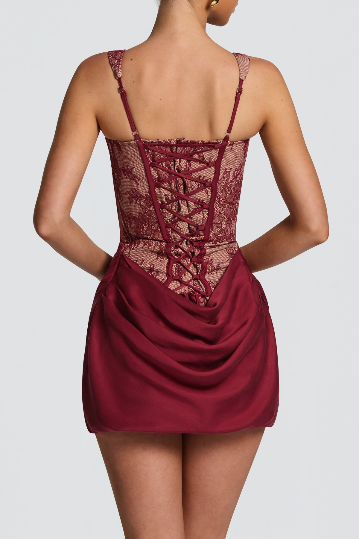 Leobal Lace Corset Ruched Mini Dress - Red Avalabel
