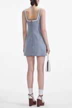 Light Blue Denim Bow Mini Dress Avalabel