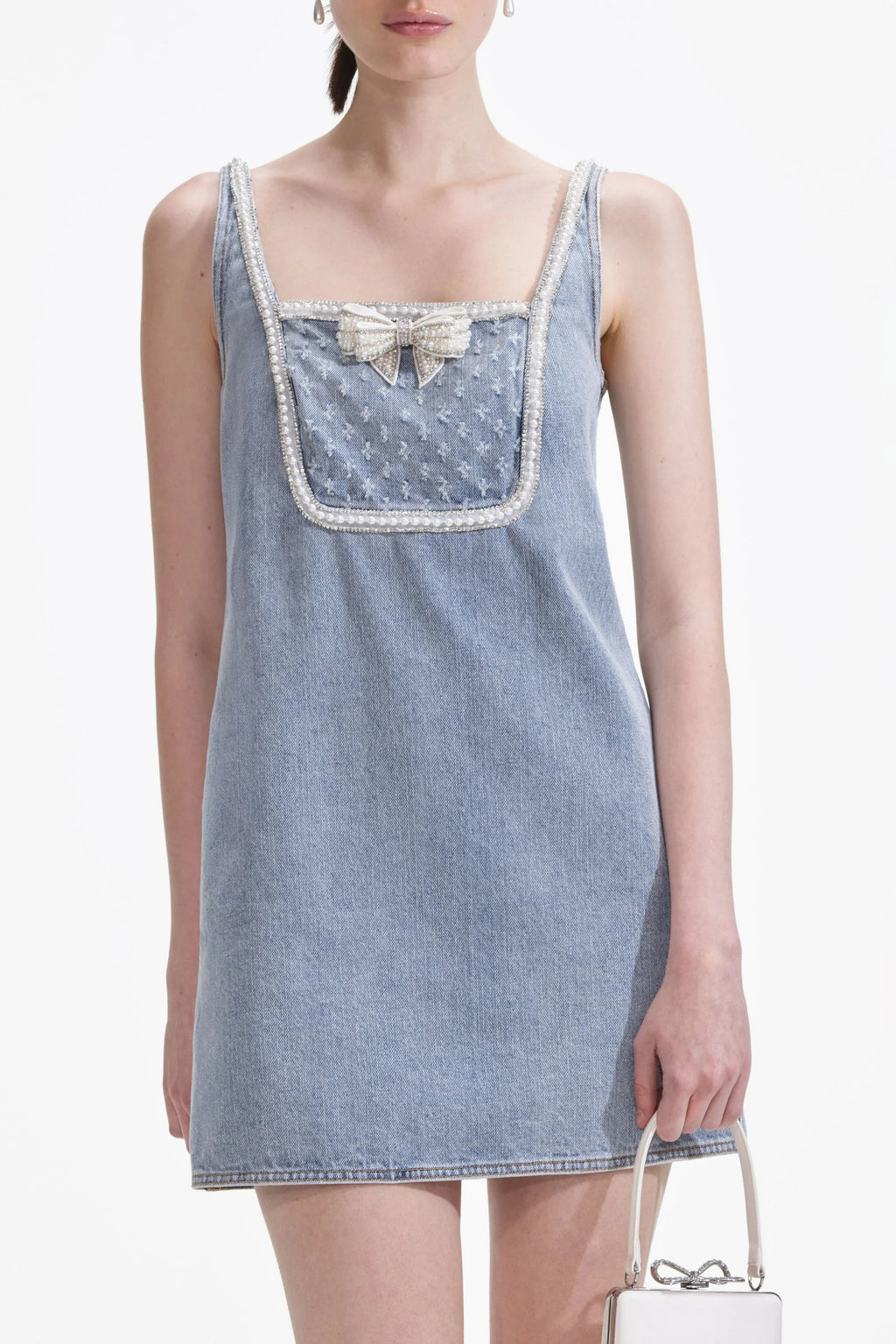 Light Blue Denim Bow Mini Dress Avalabel