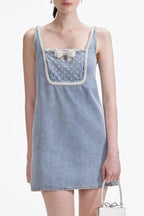Light Blue Denim Bow Mini Dress Avalabel