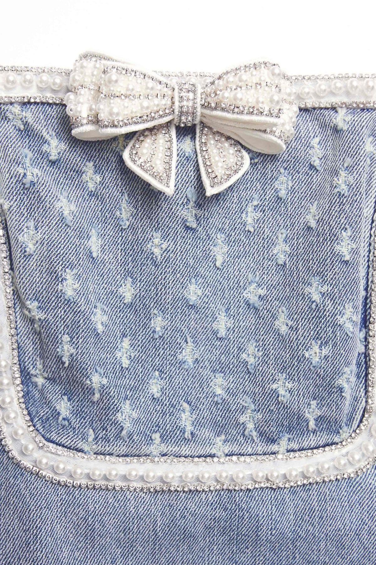 Light Blue Denim Bow Mini Dress Avalabel