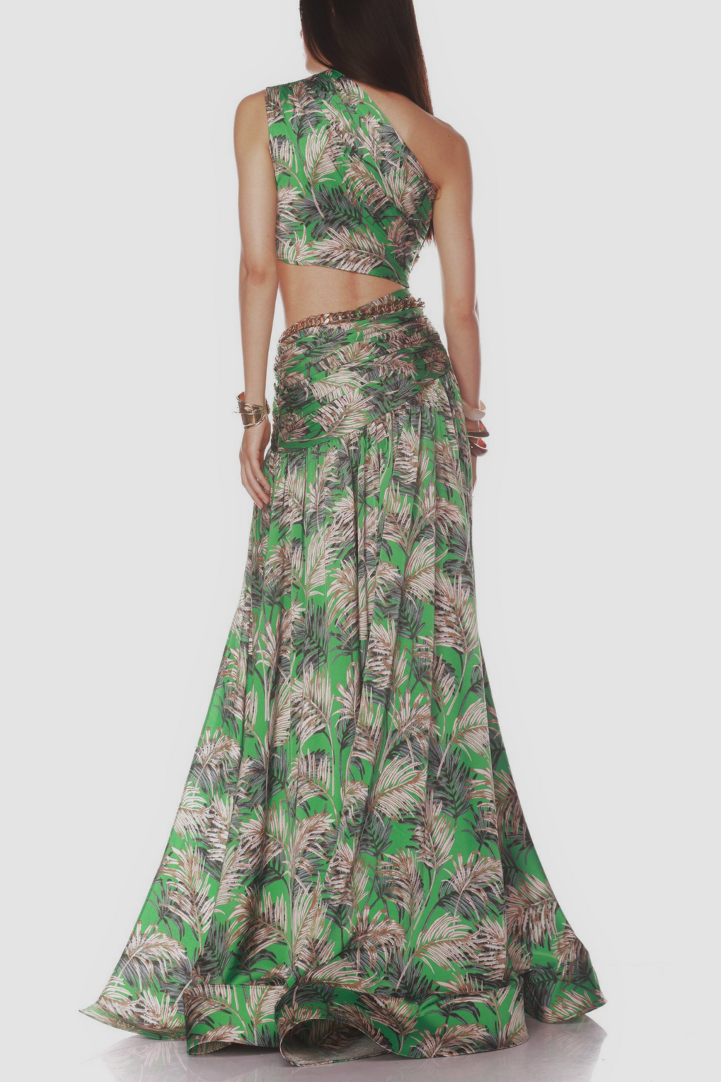 One Shoulder Leave Print Two Piece Set Avalabel