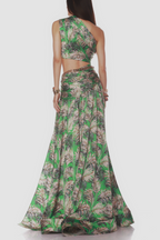 One Shoulder Leave Print Two Piece Set Avalabel