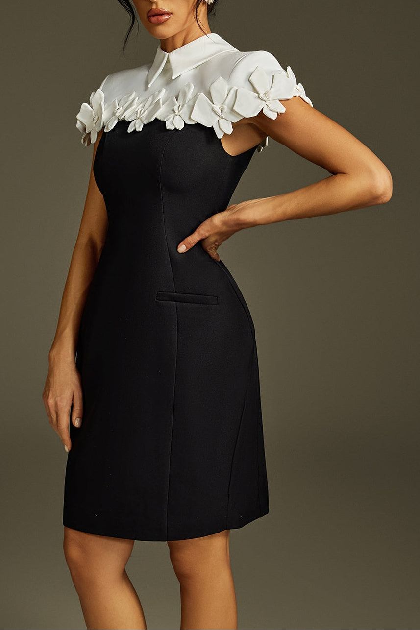 alma Collar Flower Mini Dress In Black Avalabel
