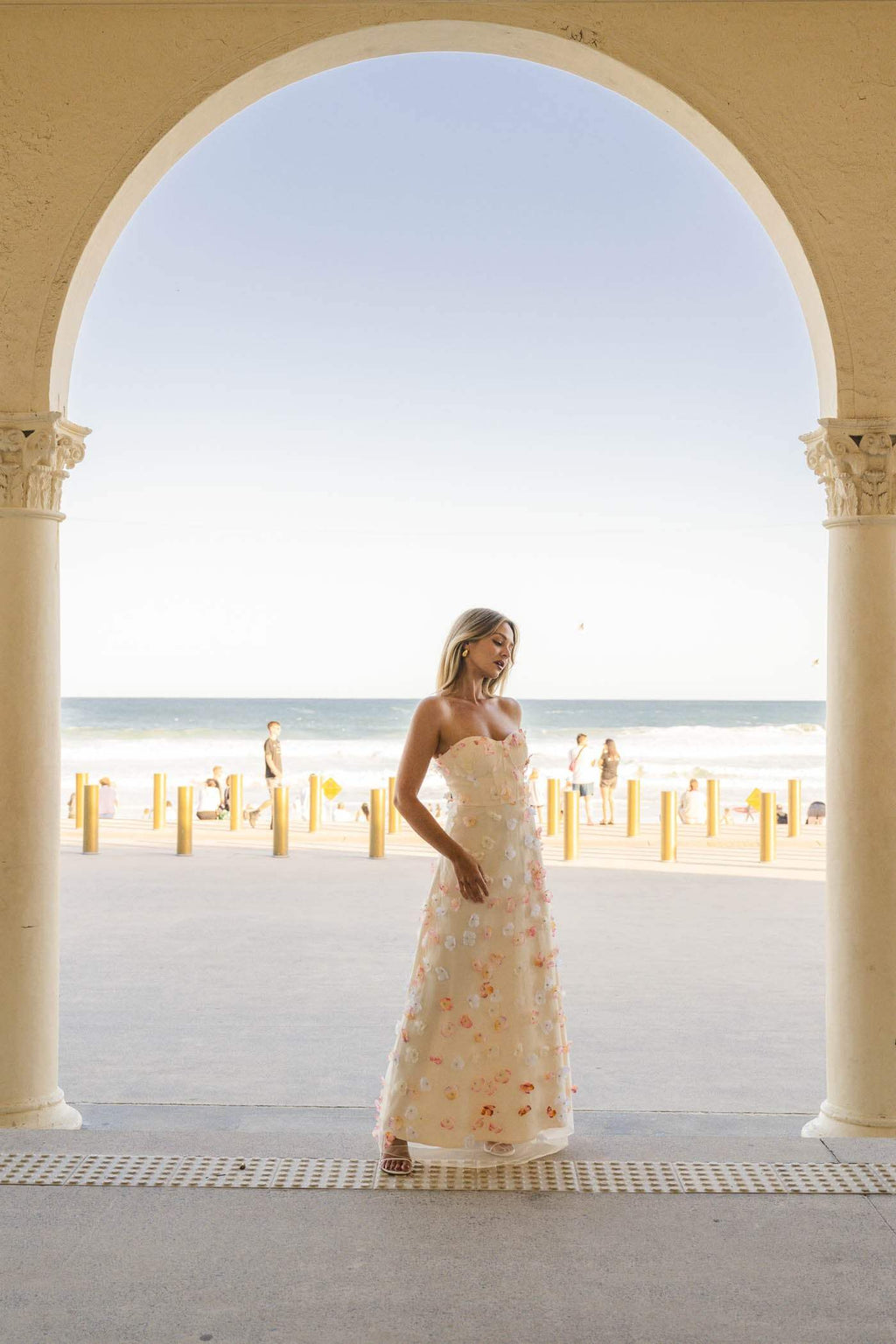 Off-Shoulder Embroidered Maxi Dress in Apricot Avalabel