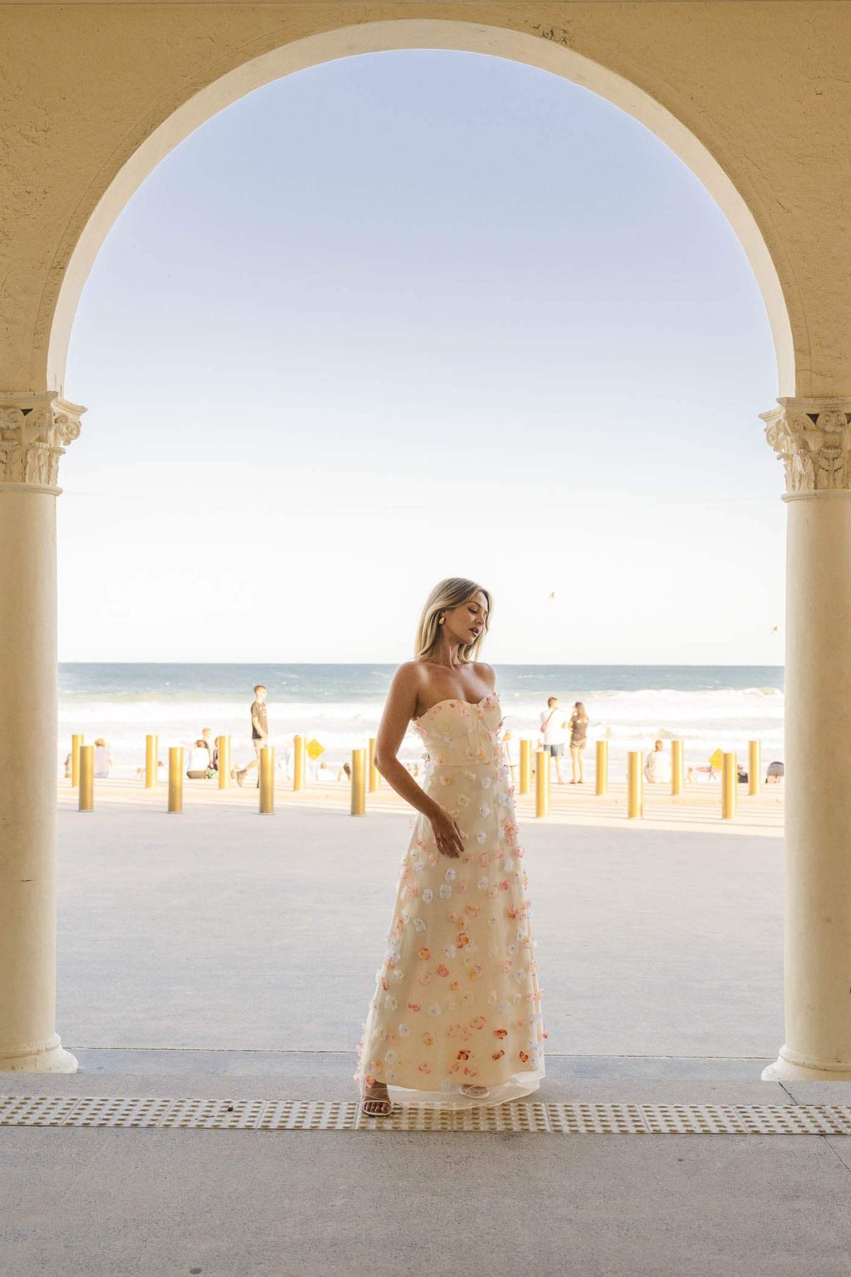 Off-Shoulder Embroidered Maxi Dress in Apricot Avalabel