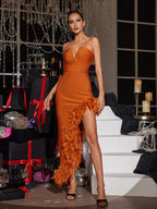 Liwy Strapless Feather Spilt Bandage Dress Avalabel