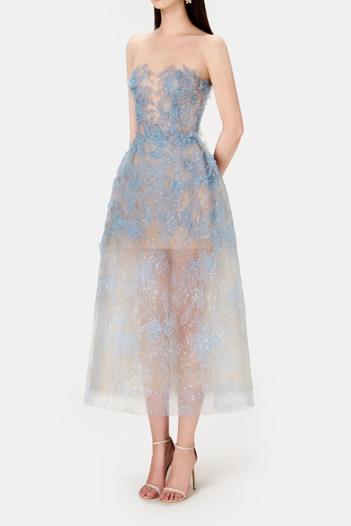 Blue Beaded Lace Dress Avalabel