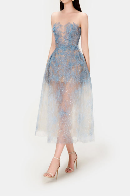Blue Beaded Lace Dress