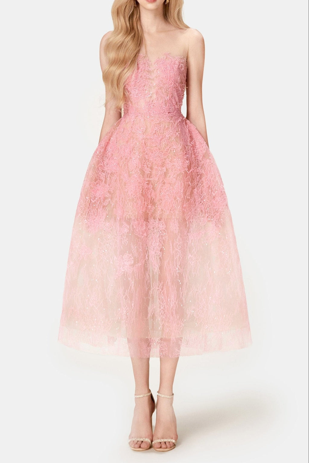 Pink Beaded Lace Dress Avalabel
