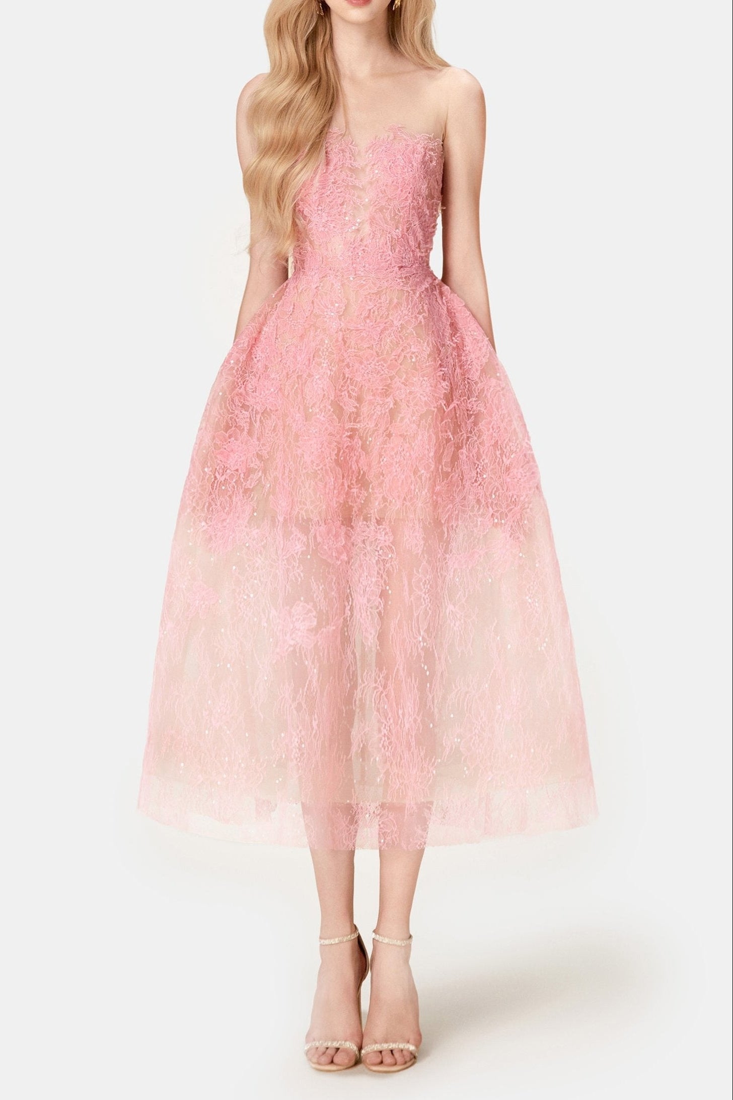 Pink Beaded Lace Dress Avalabel