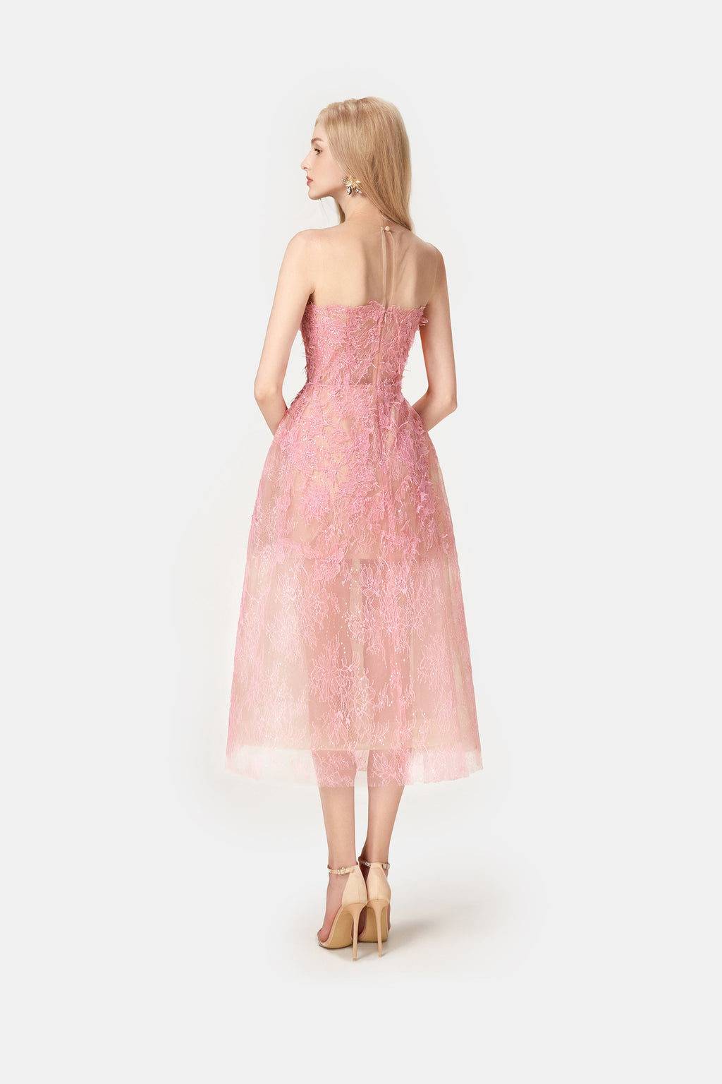 Pink Beaded Lace Dress Avalabel