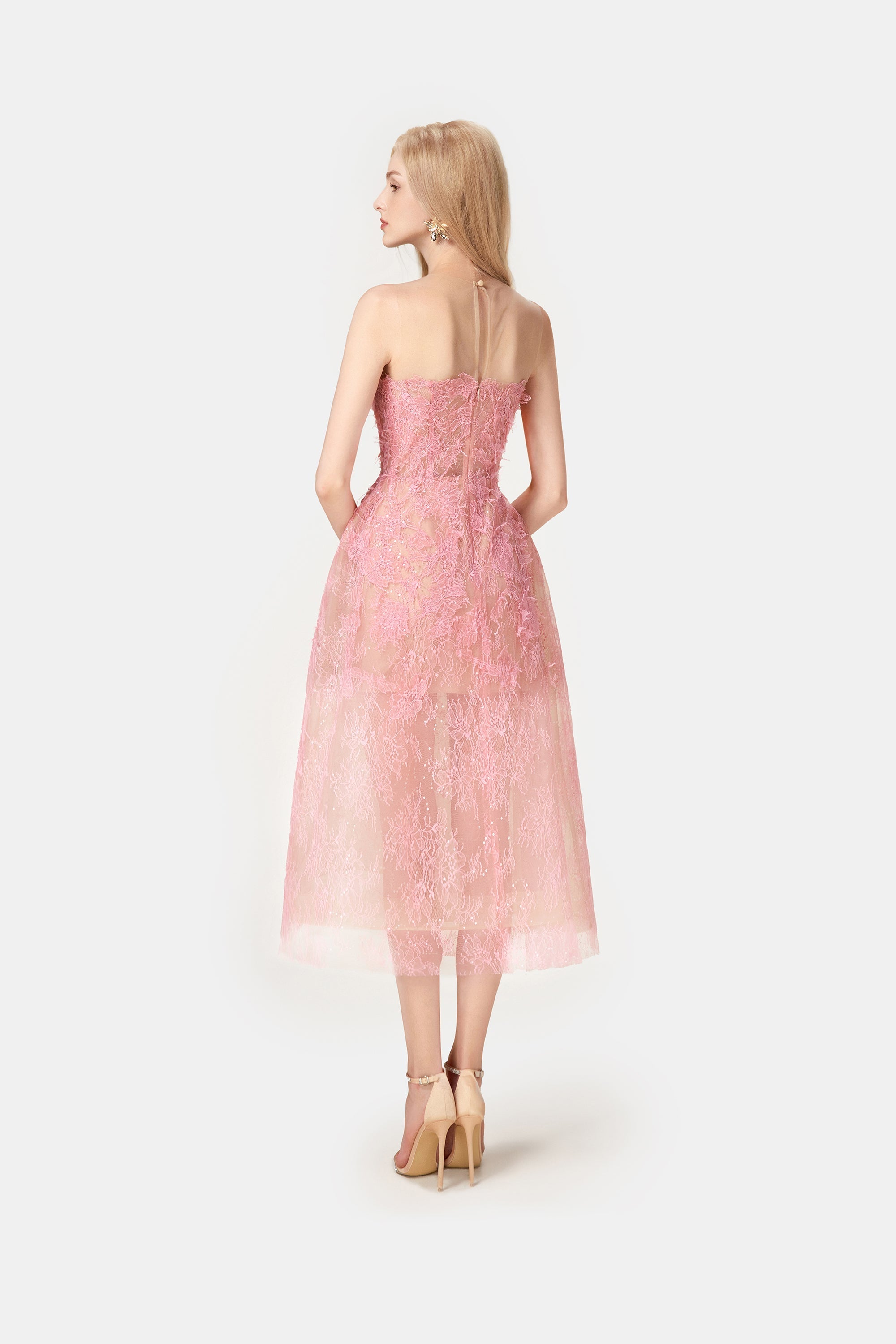 Pink Beaded Lace Dress Avalabel