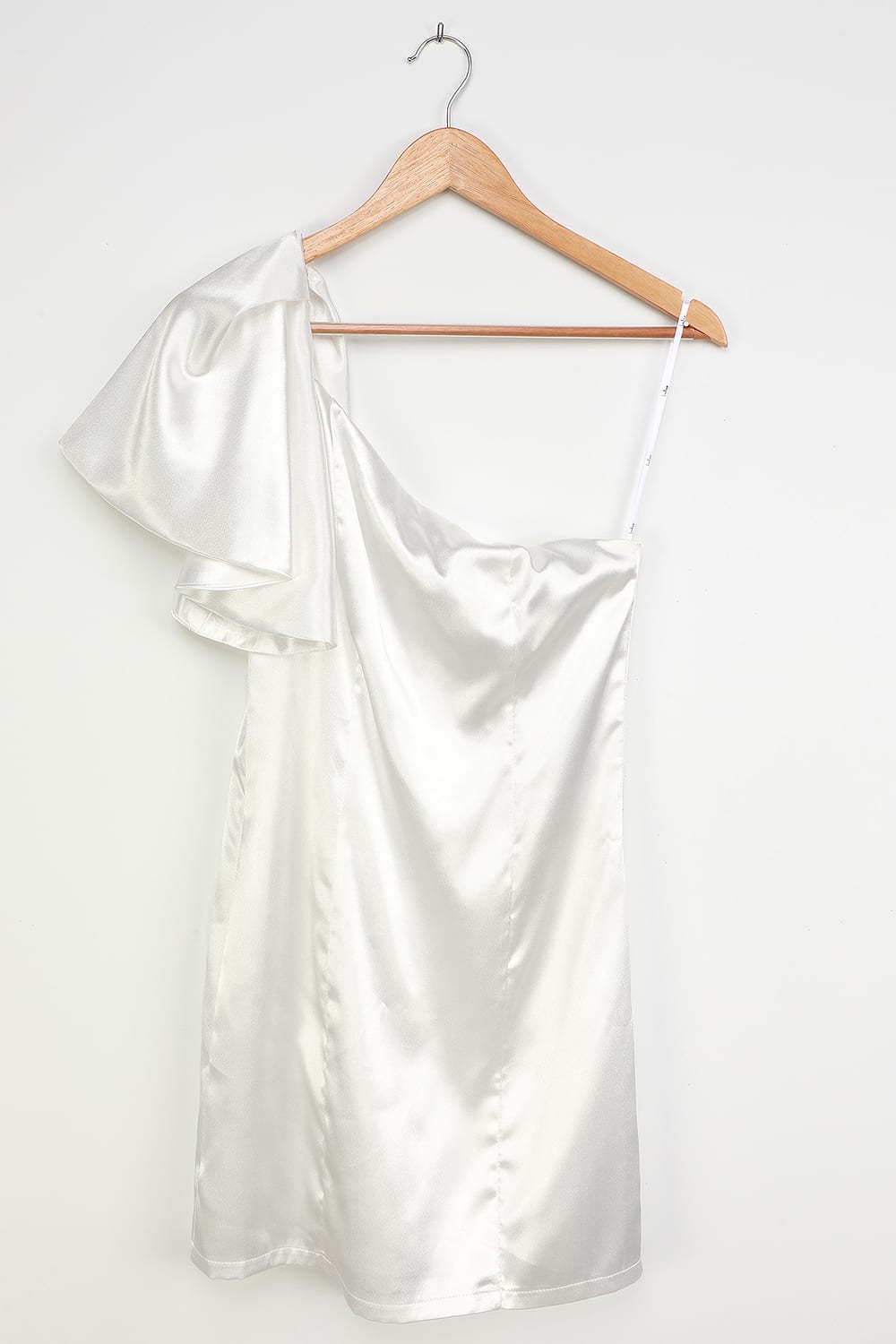 White Satin One-Shoulder Mini Dress Avalabel