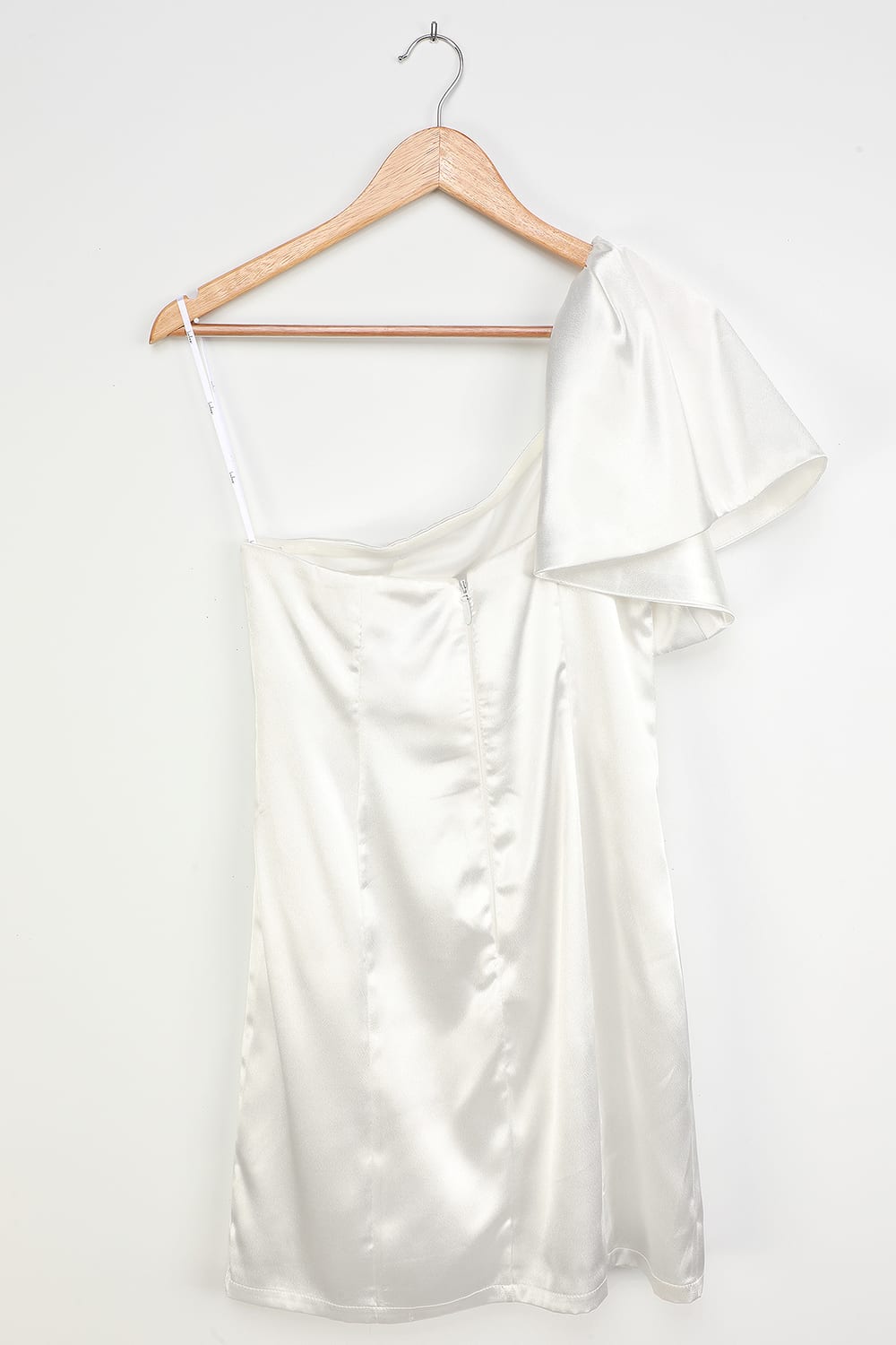 White Satin One-Shoulder Mini Dress Avalabel