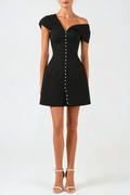 Luzasa Off Shoulder Buttoned Mini Dress - Black Avalabel
