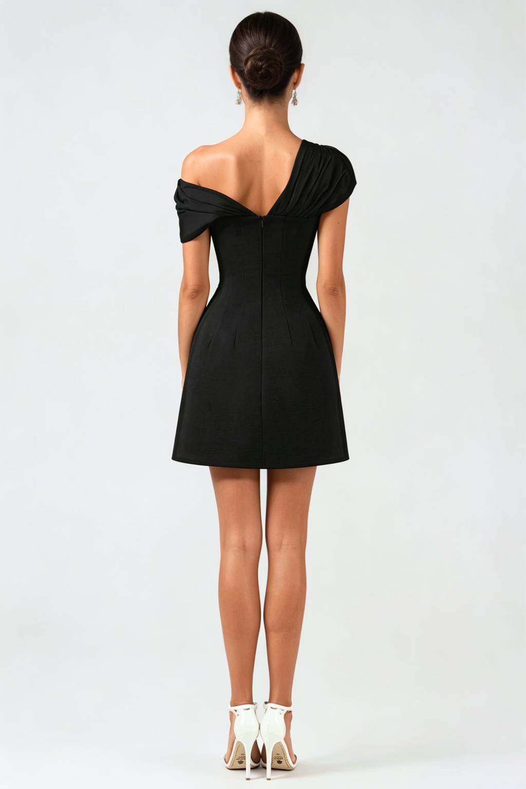 Luzasa Off Shoulder Buttoned Mini Dress - Black Avalabel