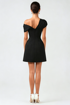 Luzasa Off Shoulder Buttoned Mini Dress - Black Avalabel
