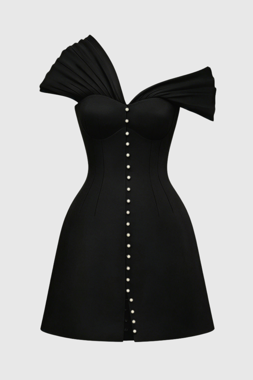 Luzasa Off Shoulder Buttoned Mini Dress - Black Avalabel