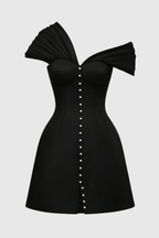 Luzasa Off Shoulder Buttoned Mini Dress - Black Avalabel