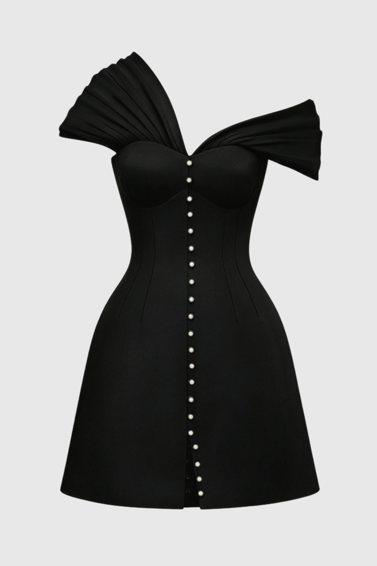 Luzasa Off Shoulder Buttoned Mini Dress - Black Avalabel