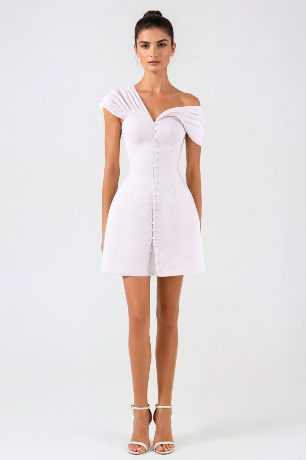 Luzasa Off Shoulder Buttoned Mini Dress - Pink Avalabel