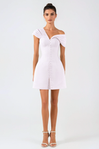 Luzasa Off Shoulder Buttoned Mini Dress - Pink Avalabel