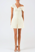 Luzasa Off Shoulder Buttoned Mini Dress - White Avalabel