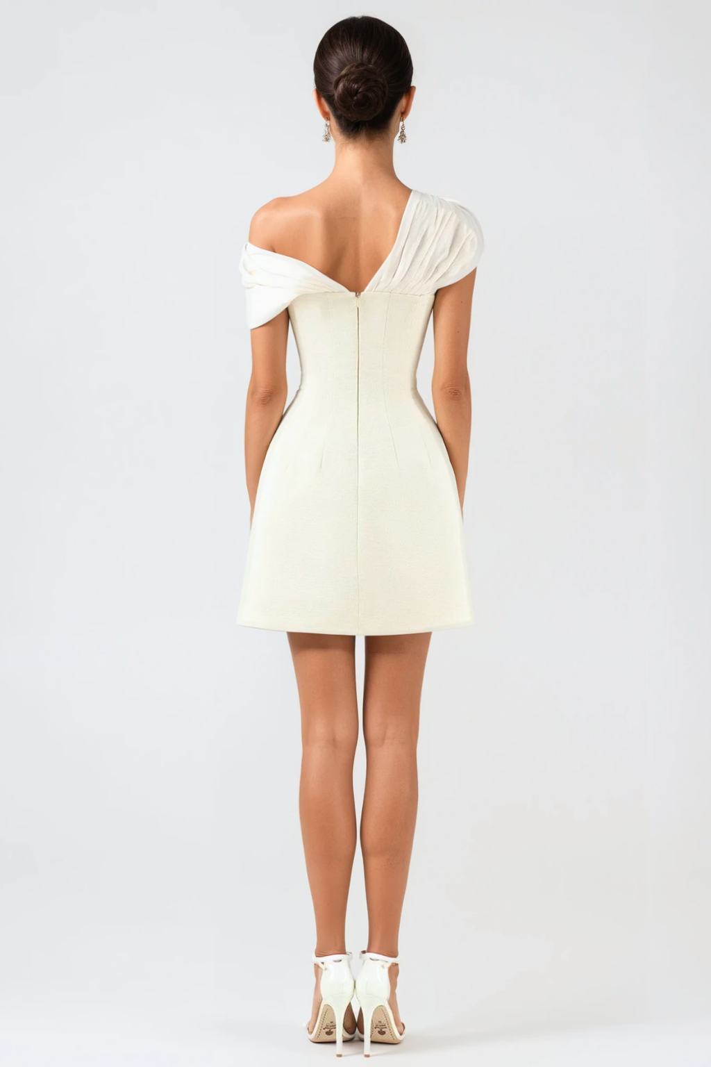 Luzasa Off Shoulder Buttoned Mini Dress - White Avalabel