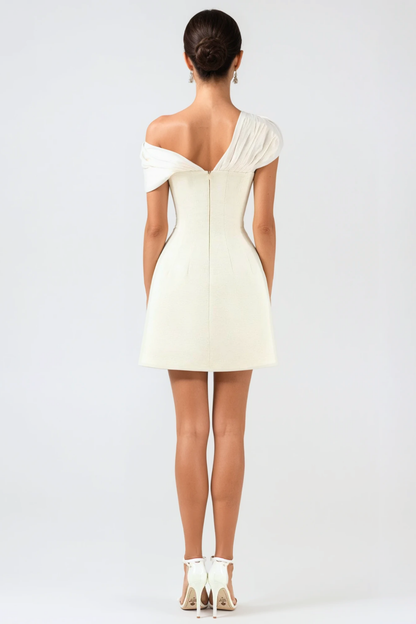 Luzasa Off Shoulder Buttoned Mini Dress - White Avalabel