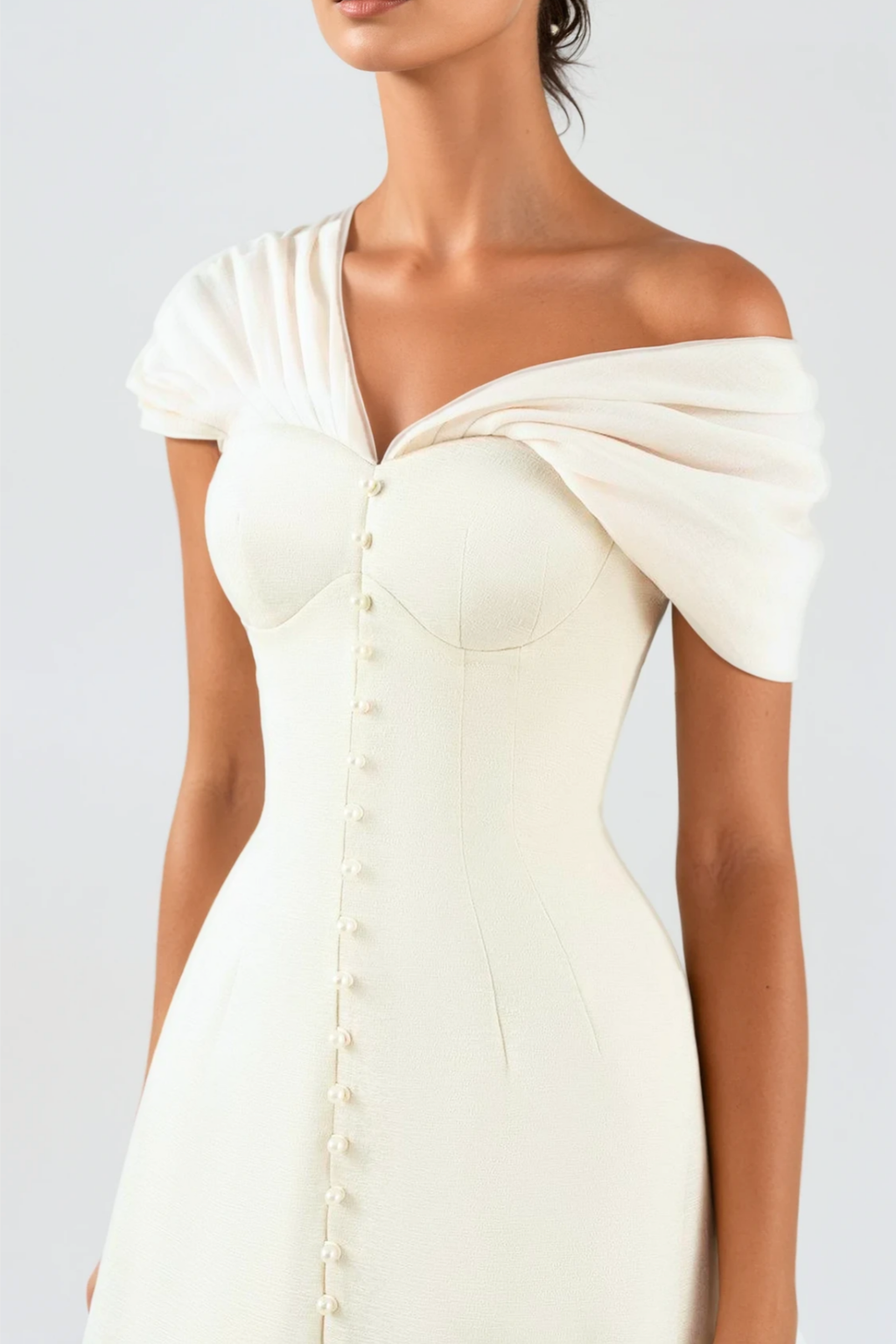 Luzasa Off Shoulder Buttoned Mini Dress - White Avalabel