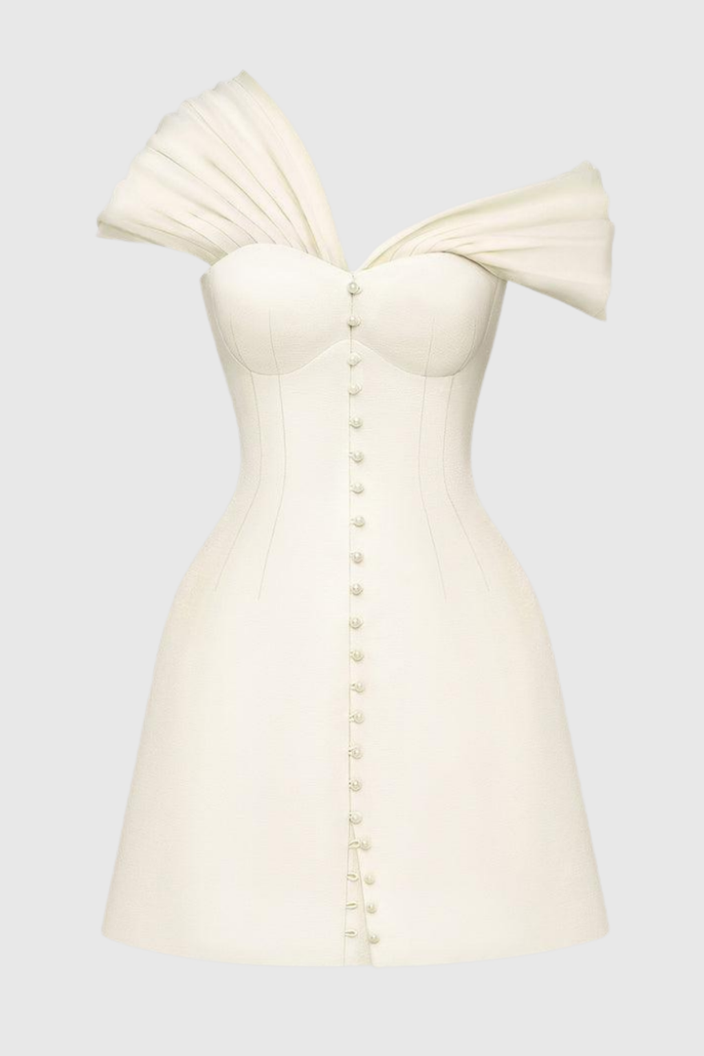 Luzasa Off Shoulder Buttoned Mini Dress - White Avalabel