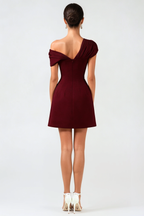 Luzasa Off Shoulder Buttoned Mini Dress - Wine Avalabel