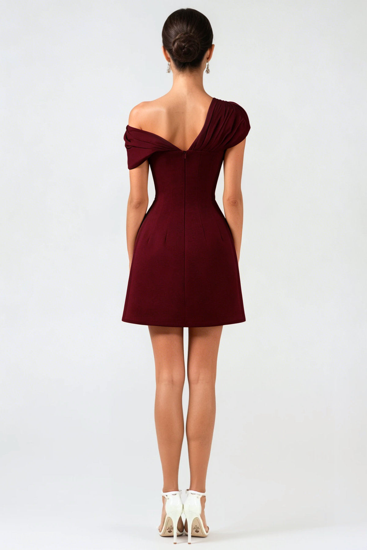 Luzasa Off Shoulder Buttoned Mini Dress - Wine Avalabel