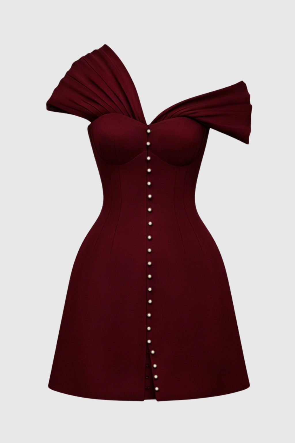 Luzasa Off Shoulder Buttoned Mini Dress - Wine Avalabel