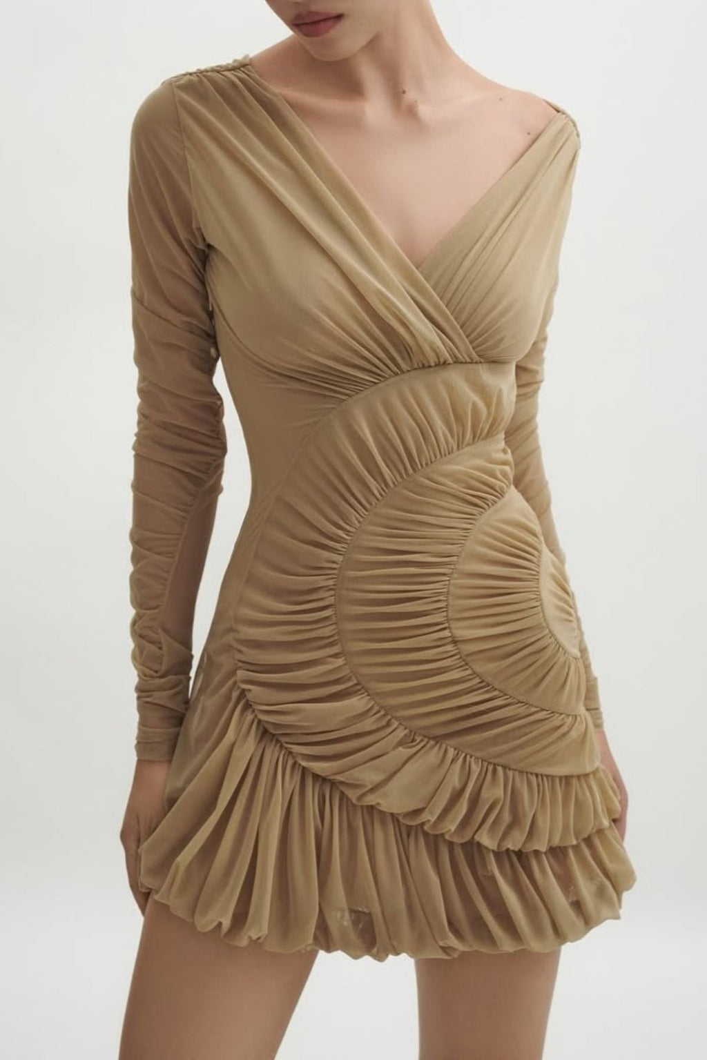 Lyre Mesh Shirred Mini Dress Avalabel