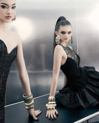 Jessica Sequin Tulle Ruched Hem Mini Dress in Black Avalabel