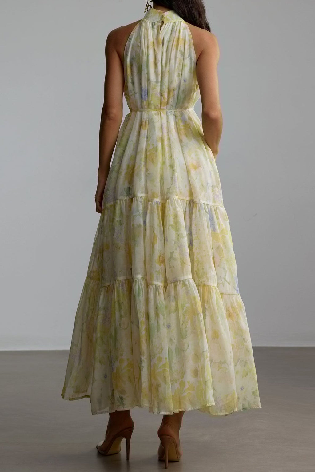 Caroline Floral Print Sleeveless Maxi Dress in Yellow Avalabel
