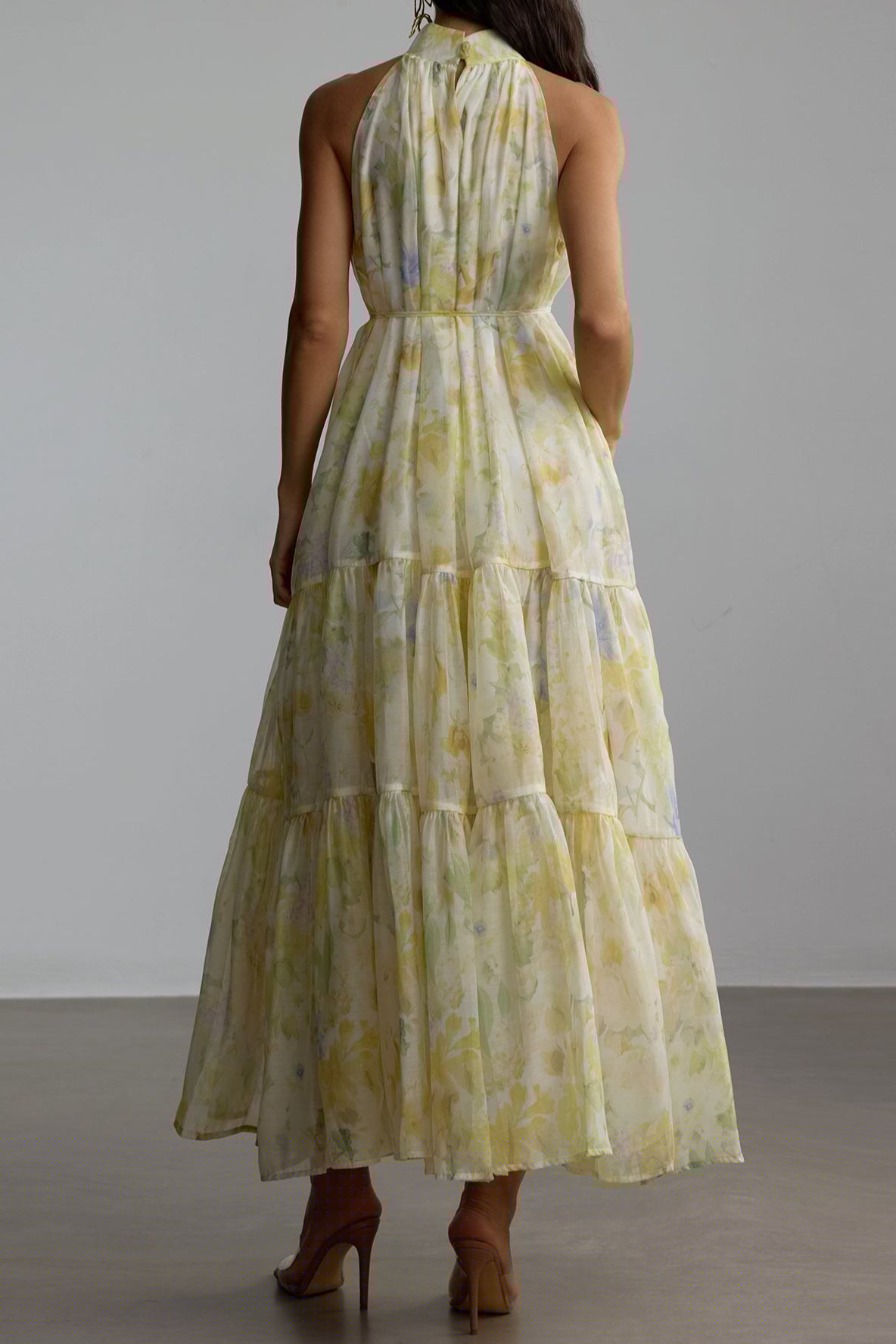 Caroline Floral Print Sleeveless Maxi Dress in Yellow Avalabel
