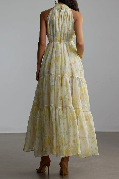 Caroline Floral Print Sleeveless Maxi Dress in Yellow Avalabel