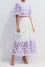 Diana Floral Embroidered Two-Piece Set in Purple Avalabel