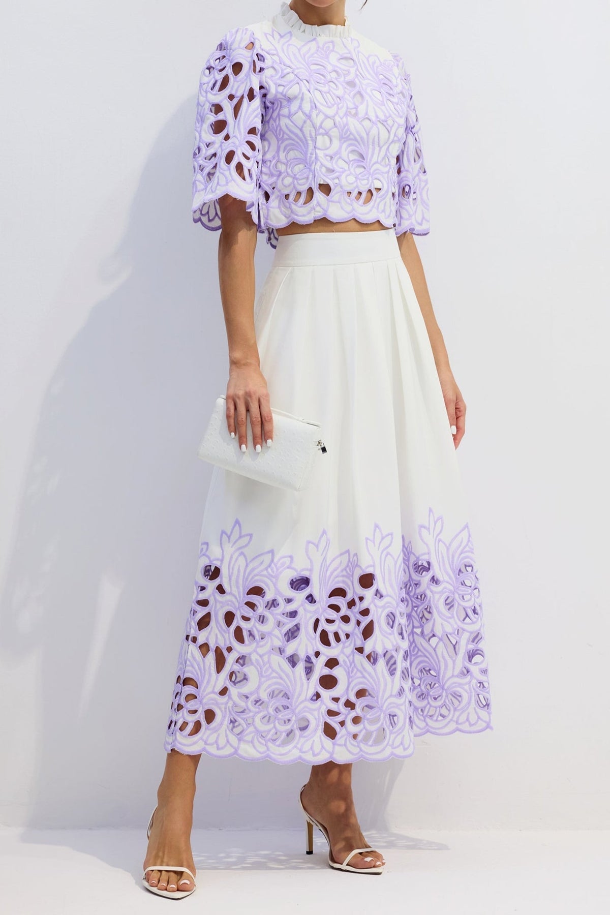 Diana Floral Embroidered Two-Piece Set in Purple Avalabel