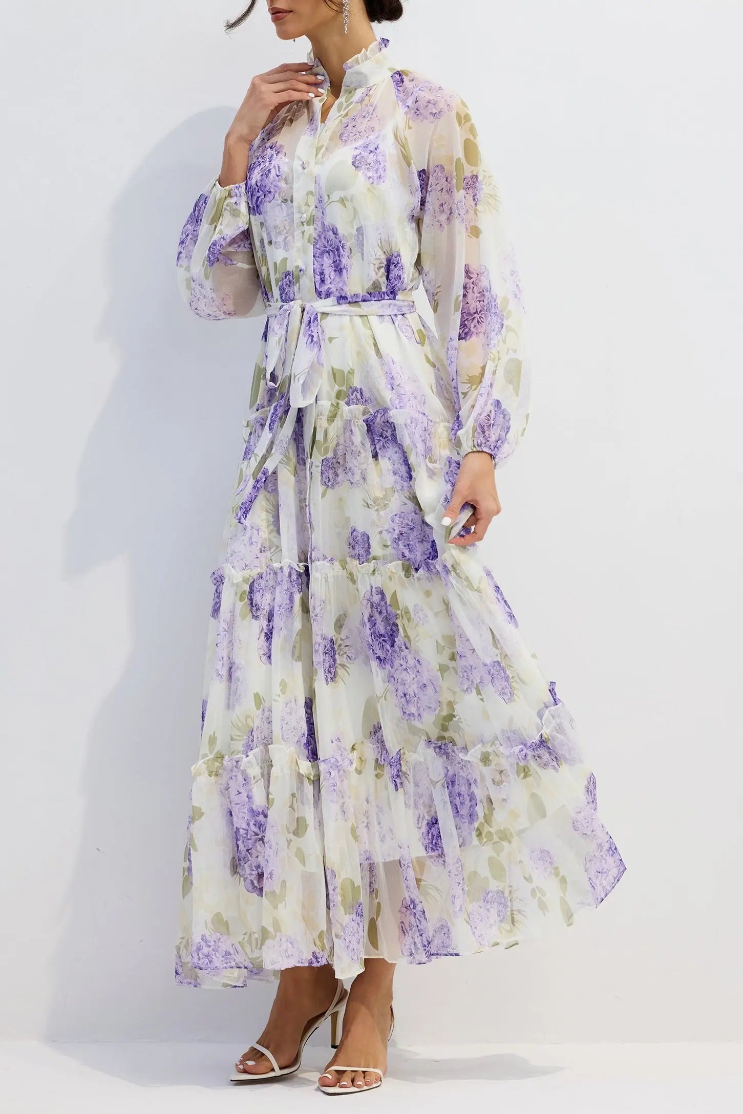 murray Floral Print Long Sleeve Chiffon Maxi Dress Avalabel