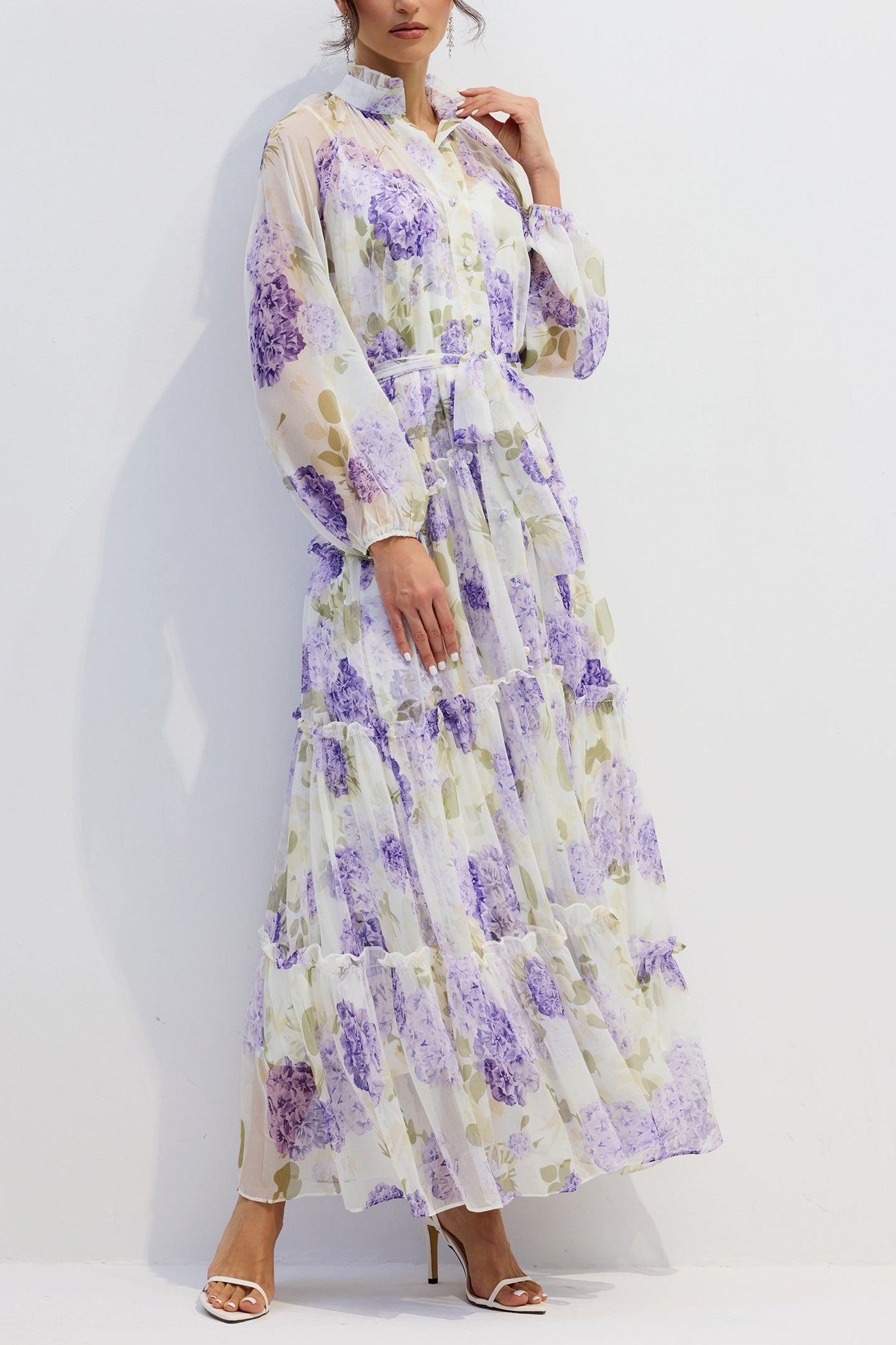 murray Floral Print Long Sleeve Chiffon Maxi Dress
