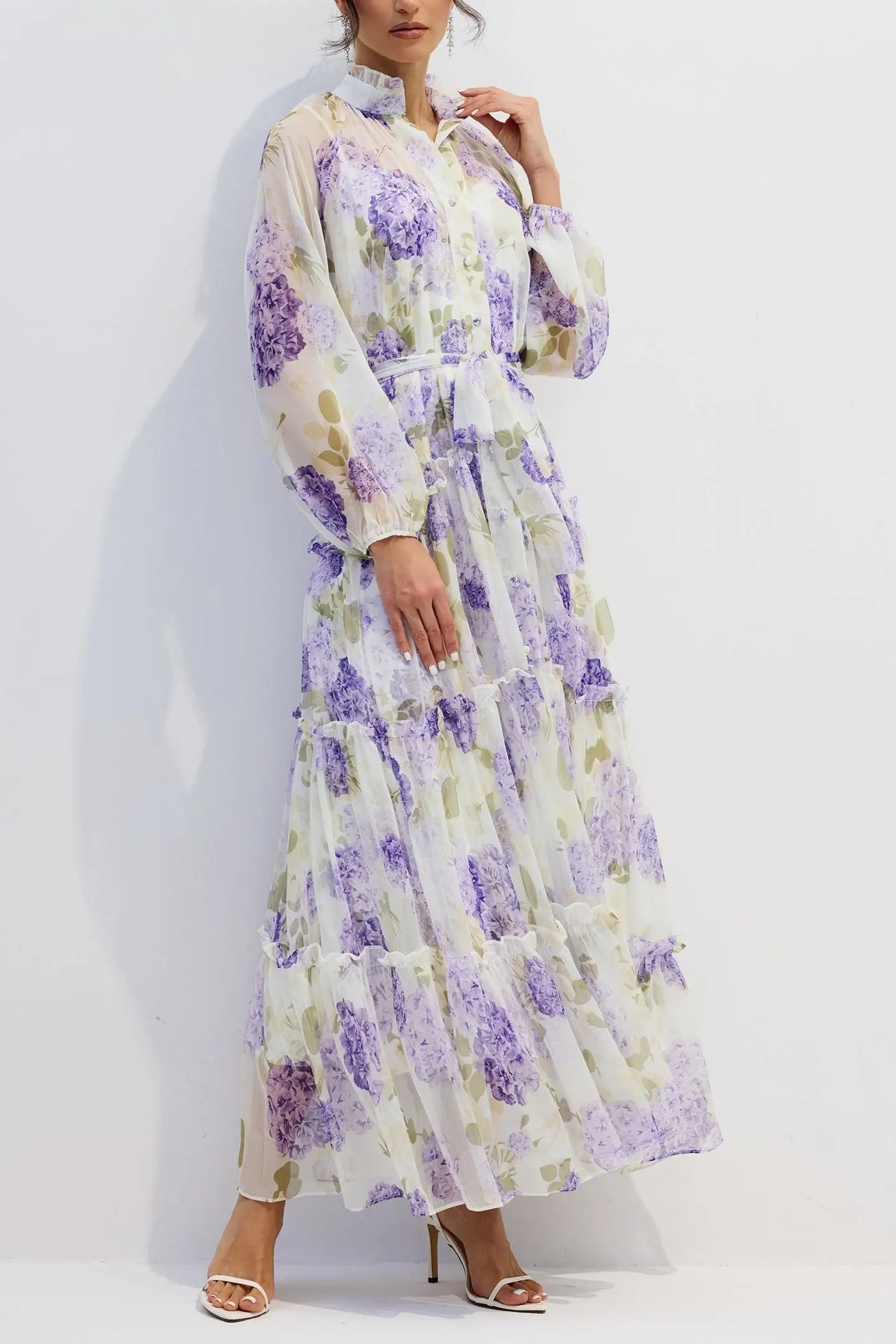 murray Floral Print Long Sleeve Chiffon Maxi Dress Avalabel
